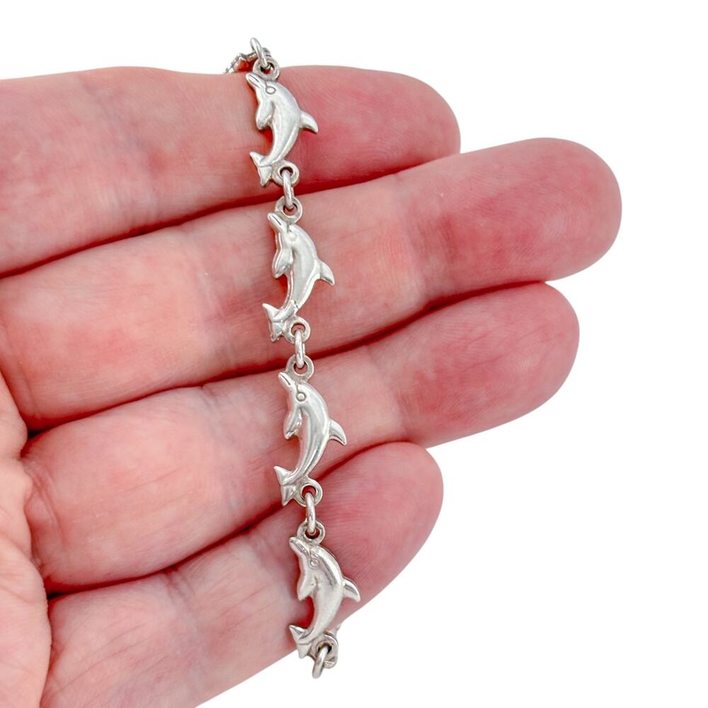 Vintage Sterling Silver 925 Dolphin Bracelet 7"